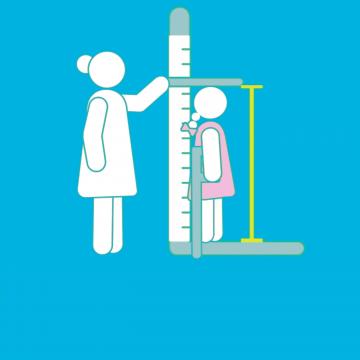 Drawing of doctor measuring the height of a child