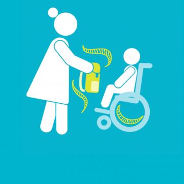 Drawing of mother handing child their backpack