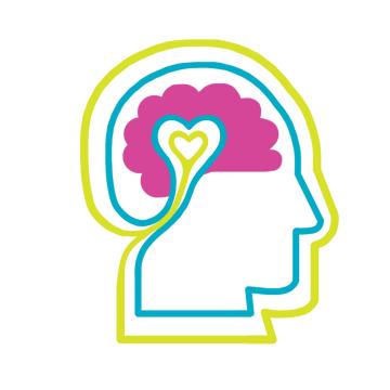 Drawing of the profile of a person with a heart in the center of the brain