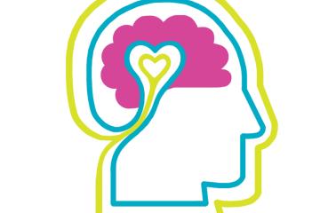 Drawing of the profile of a person with a heart in the center of the brain